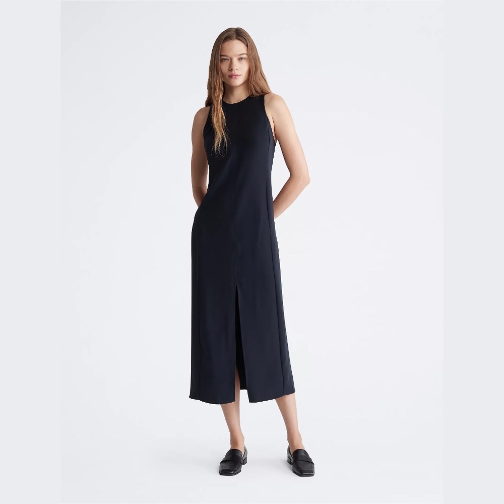 Calvin Klein Black Crepe Midi Tank Sheath Dress